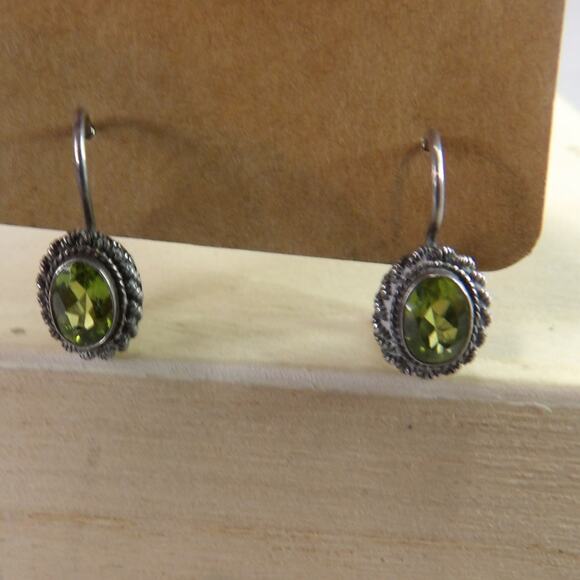 Vintage Green Peridot Sterling Silver Dangle Earrings - Picture 1 of 4